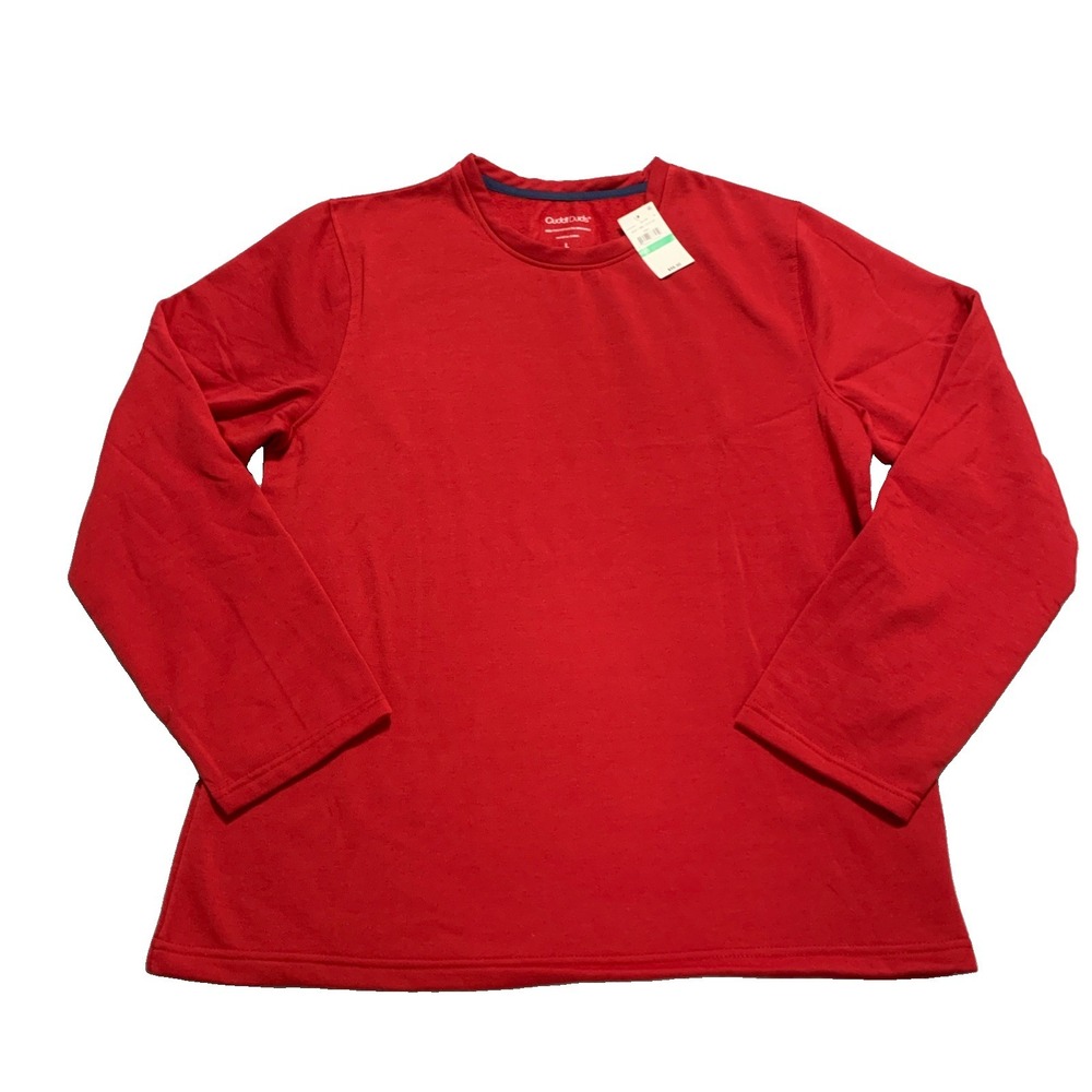 Cuddl Duds Men's Large Cabin Fleece Long Sleeve Shirt Red Crew Neck Lounge NWT